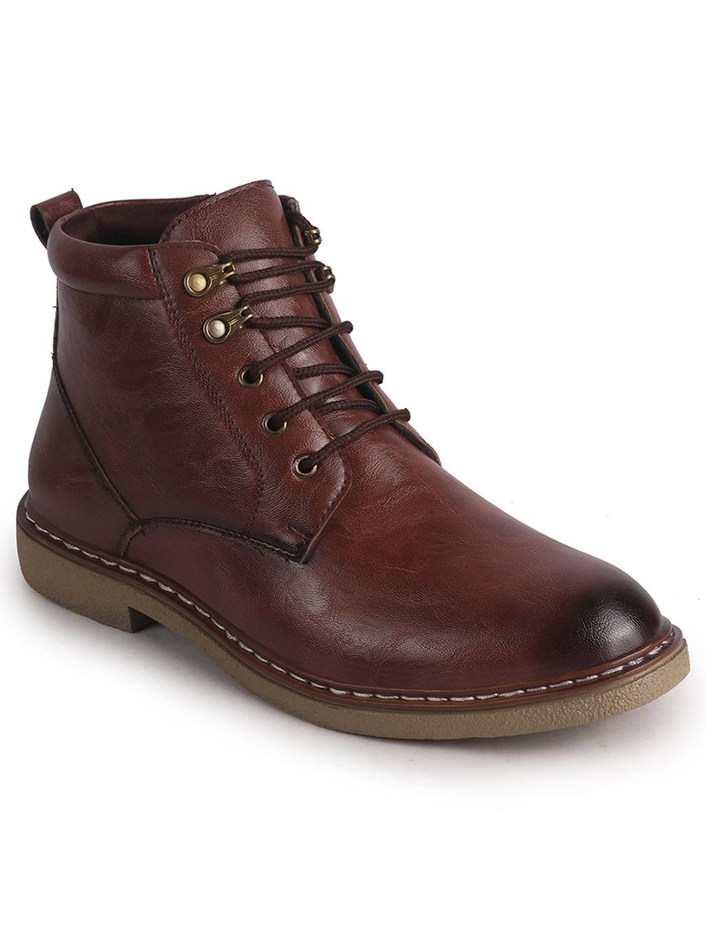 Men Brown Casual Ankle Length 3-Eye Lace Up Side Zipper Chukka Boot for Biking|Extra Soft Cushioned Footbed Shoe for Winter|Durable Slip Resistant TPR Welted Sole