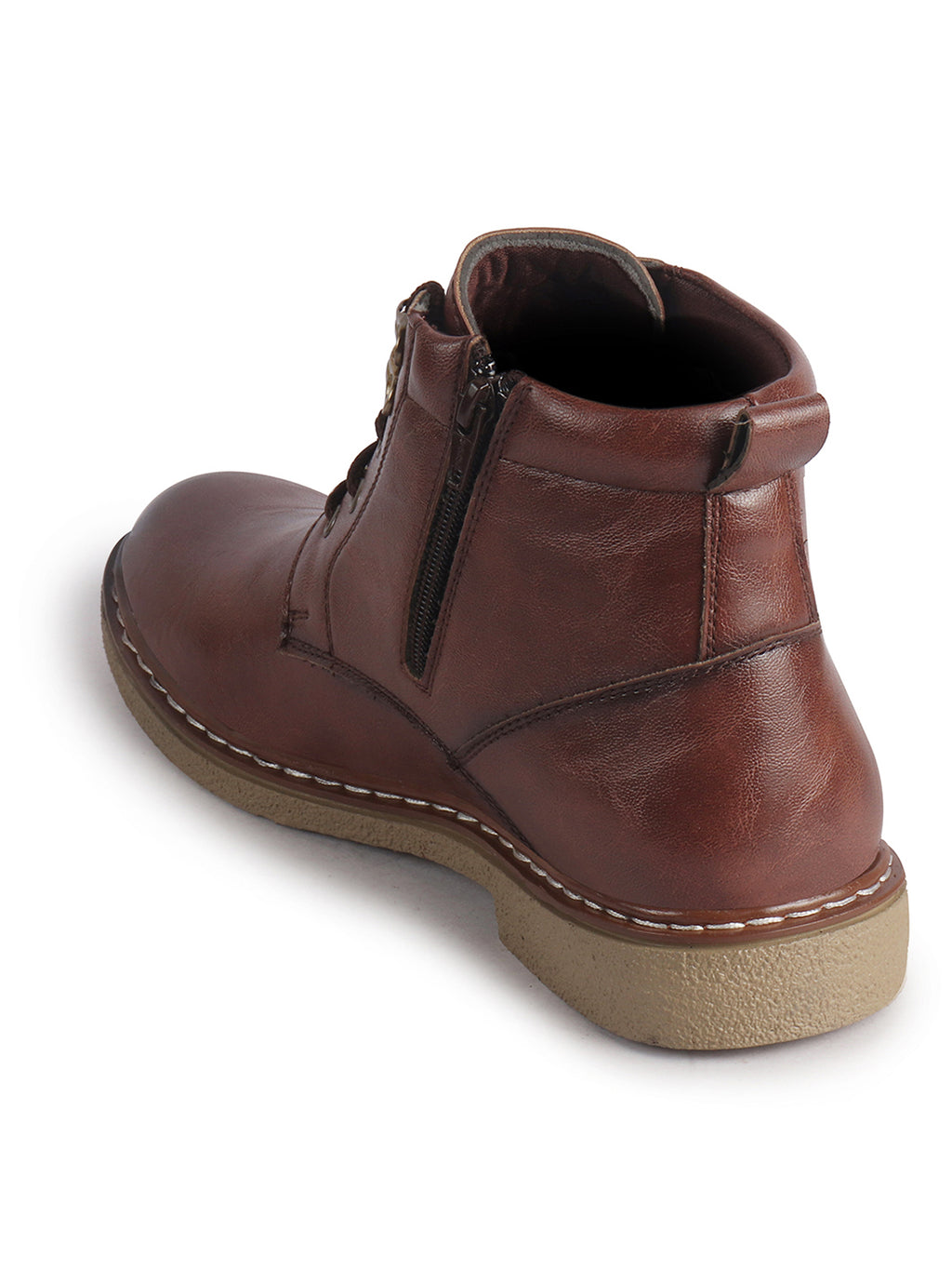 Men Brown Casual Ankle Length 3-Eye Lace Up Side Zipper Chukka Boot for Biking|Extra Soft Cushioned Footbed Shoe for Winter|Durable Slip Resistant TPR Welted Sole