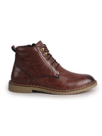 Men Brown Casual Ankle Length 3-Eye Lace Up Side Zipper Chukka Boot for Biking|Extra Soft Cushioned Footbed Shoe for Winter|Durable Slip Resistant TPR Welted Sole