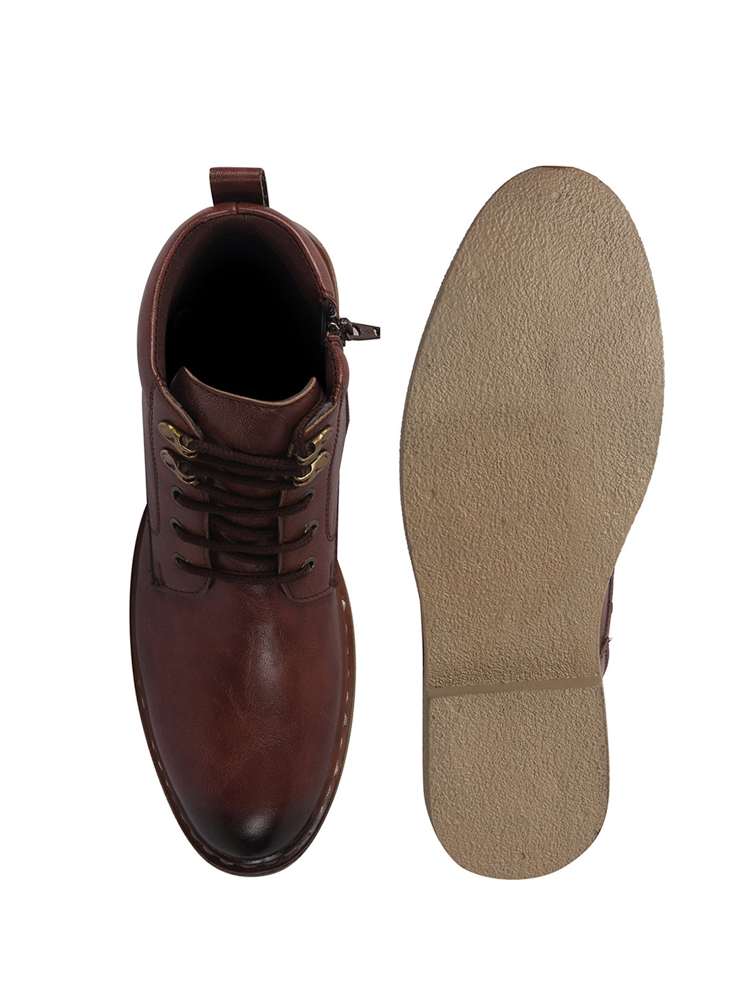 Men Brown Casual Ankle Length 3-Eye Lace Up Side Zipper Chukka Boot for Biking|Extra Soft Cushioned Footbed Shoe for Winter|Durable Slip Resistant TPR Welted Sole