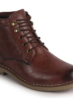 Men Brown Casual Ankle Length 3-Eye Lace Up Side Zipper Chukka Boot for Biking|Extra Soft Cushioned Footbed Shoe for Winter|Durable Slip Resistant TPR Welted Sole