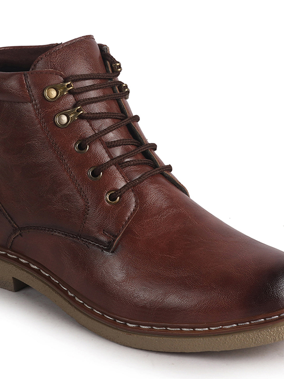 Men Brown Casual Ankle Length 3-Eye Lace Up Side Zipper Chukka Boot for Biking|Extra Soft Cushioned Footbed Shoe for Winter|Durable Slip Resistant TPR Welted Sole