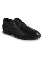 Men Black Genuine Leather Textured Low Heel Office Formal Lace Up Derby Shoes|Perfect for Wedding, Party, Office|Memory Cushioned Footbed|Anti Skid Sole