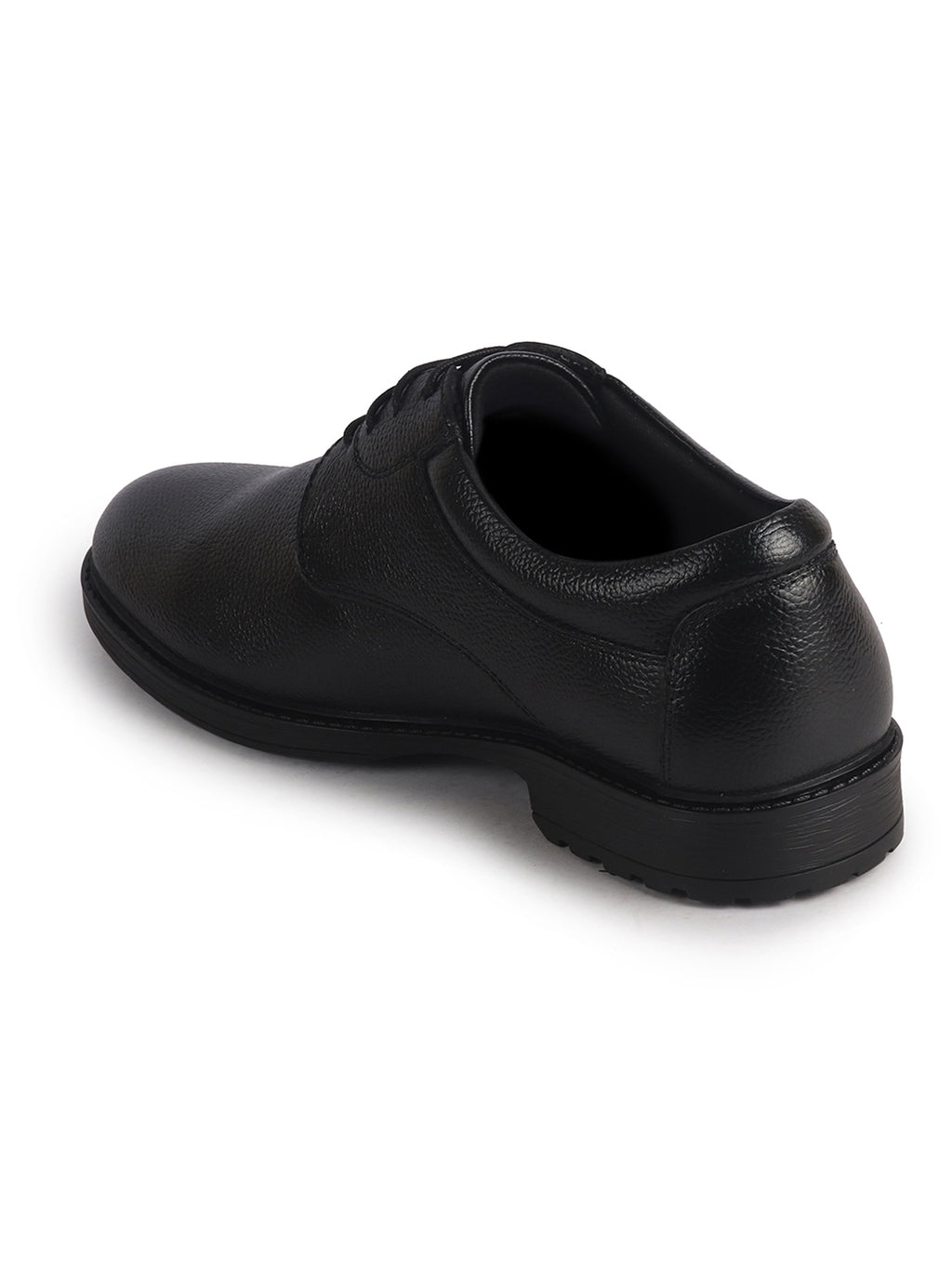 Men Black Genuine Leather Textured Low Heel Office Formal Lace Up Derby Shoes|Perfect for Wedding, Party, Office|Memory Cushioned Footbed|Anti Skid Sole