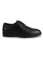 Men Black Genuine Leather Textured Low Heel Office Formal Lace Up Derby Shoes|Perfect for Wedding, Party, Office|Memory Cushioned Footbed|Anti Skid Sole