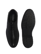 Men Black Genuine Leather Textured Low Heel Office Formal Lace Up Derby Shoes|Perfect for Wedding, Party, Office|Memory Cushioned Footbed|Anti Skid Sole
