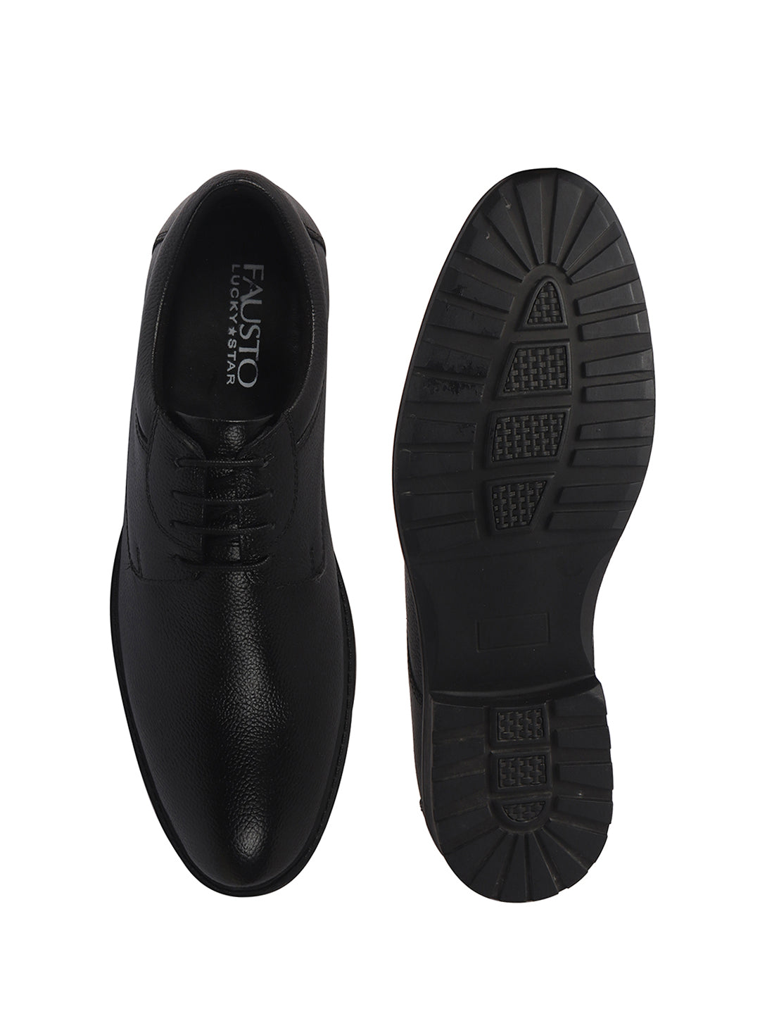 Men Black Genuine Leather Textured Low Heel Office Formal Lace Up Derby Shoes|Perfect for Wedding, Party, Office|Memory Cushioned Footbed|Anti Skid Sole
