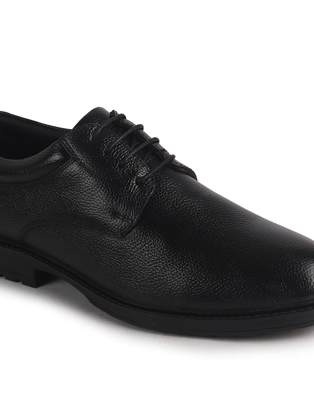 Men Black Genuine Leather Textured Low Heel Office Formal Lace Up Derby Shoes|Perfect for Wedding, Party, Office|Memory Cushioned Footbed|Anti Skid Sole