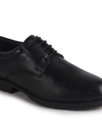 Men Black Genuine Leather Textured Low Heel Office Formal Lace Up Derby Shoes|Perfect for Wedding, Party, Office|Memory Cushioned Footbed|Anti Skid Sole