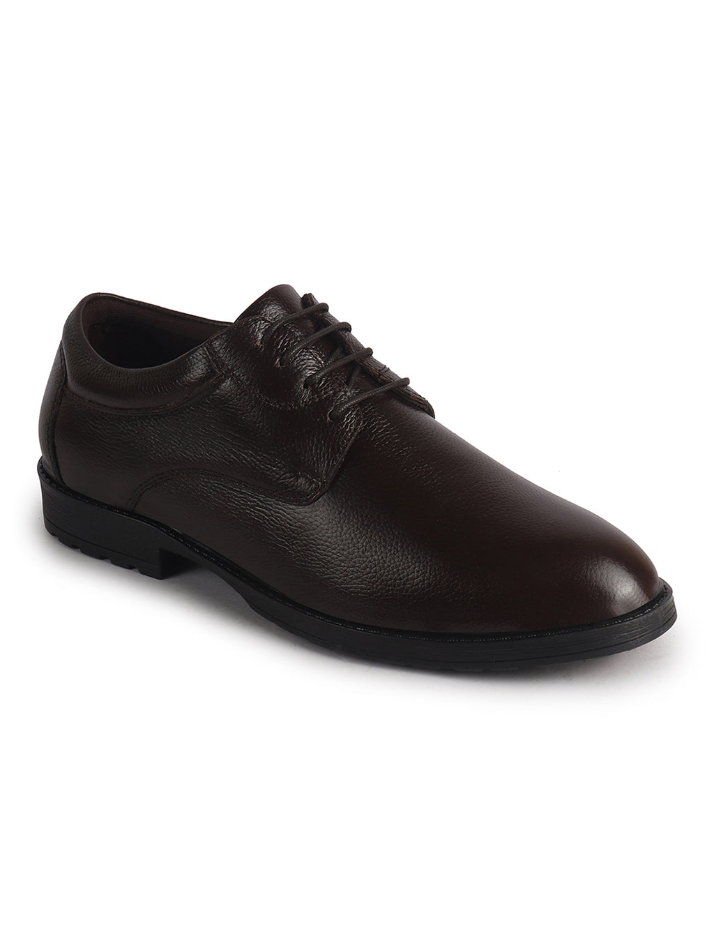Men Brown Genuine Leather Textured Low Heel Office Formal Lace Up Derby Shoes|Perfect for Wedding, Party, Office|Memory Cushioned Footbed|Anti Skid Sole