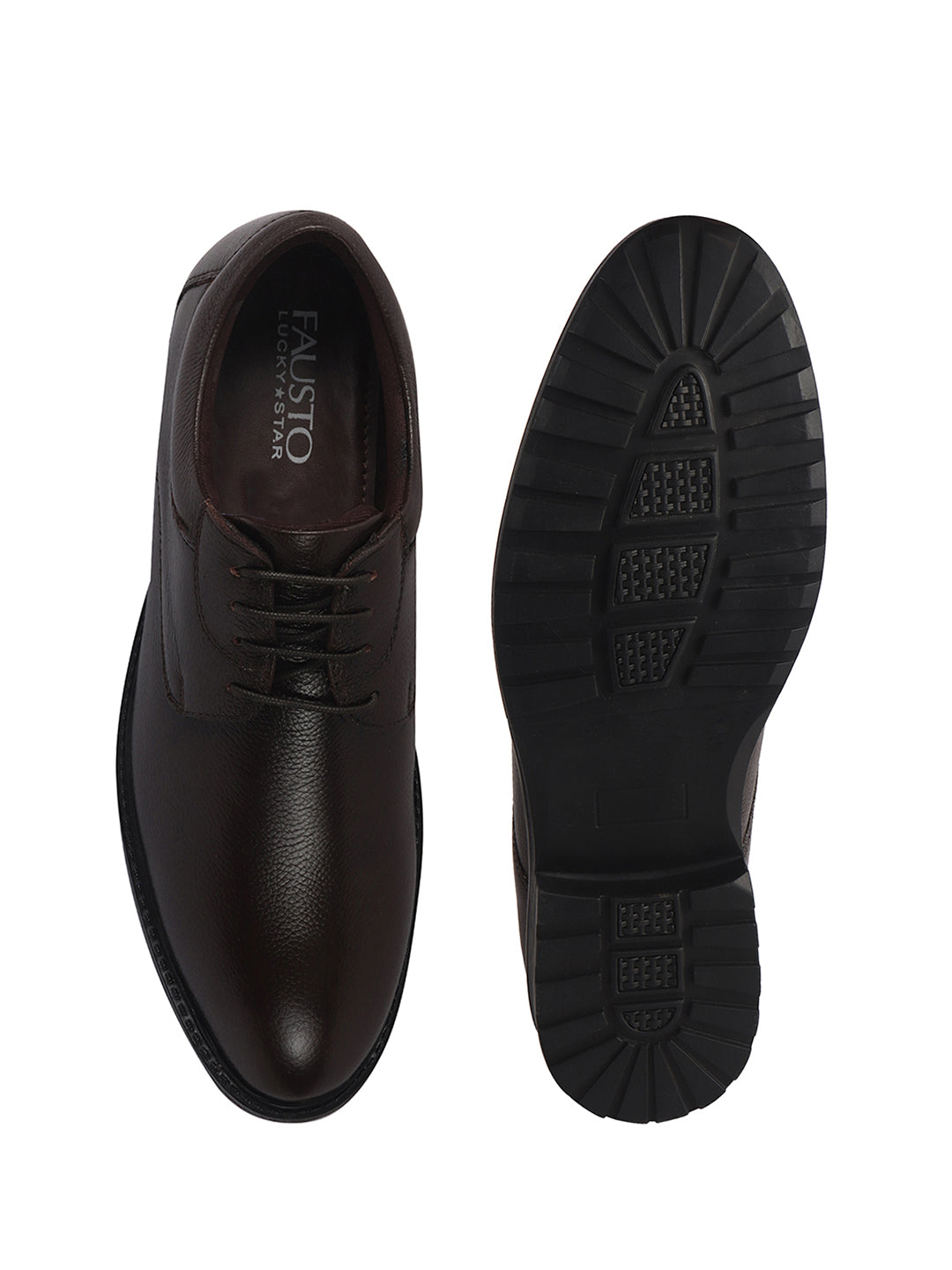 Men Brown Genuine Leather Textured Low Heel Office Formal Lace Up Derby Shoes|Perfect for Wedding, Party, Office|Memory Cushioned Footbed|Anti Skid Sole