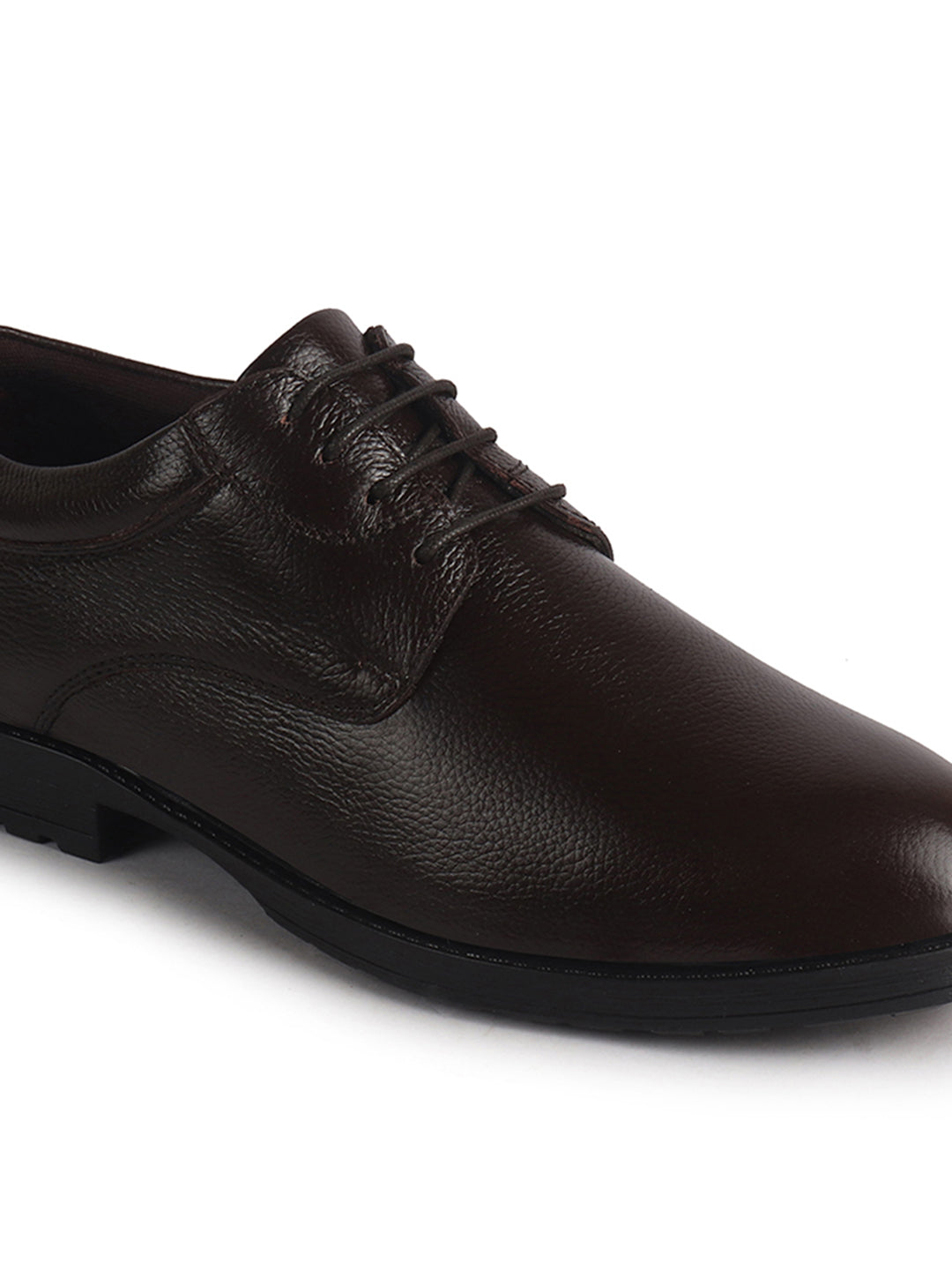 Men Brown Genuine Leather Textured Low Heel Office Formal Lace Up Derby Shoes|Perfect for Wedding, Party, Office|Memory Cushioned Footbed|Anti Skid Sole