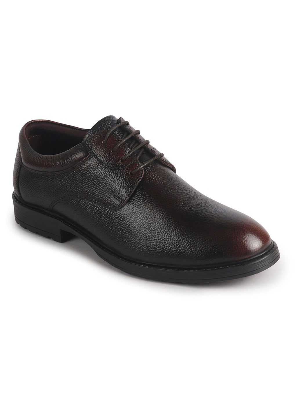 Men Cherry Genuine Leather Textured Low Heel Office Formal Lace Up Derby Shoes|Perfect for Wedding, Party, Office|Memory Cushioned Footbed|Anti Skid Sole