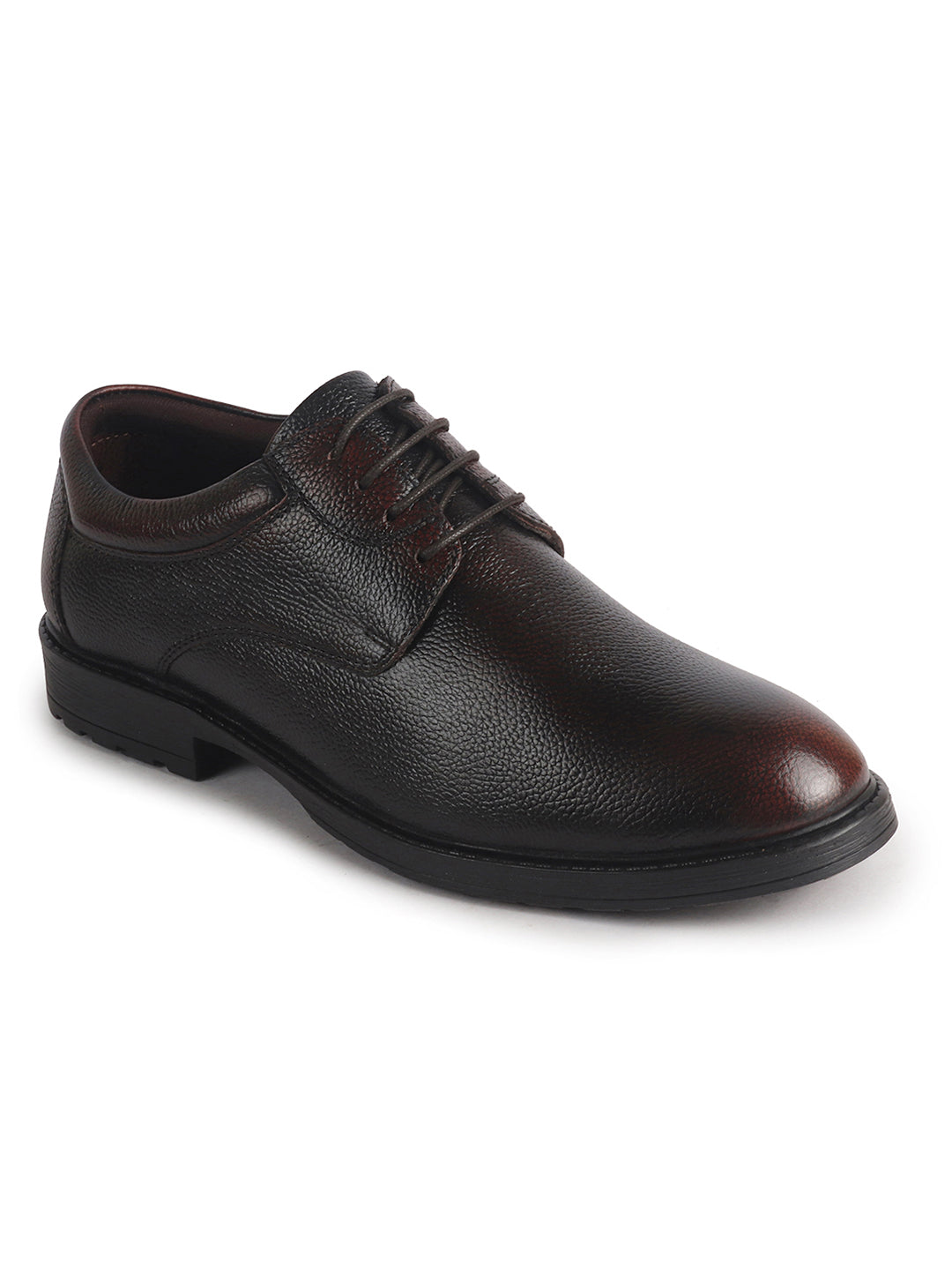 Men Cherry Genuine Leather Textured Low Heel Office Formal Lace Up Derby Shoes|Perfect for Wedding, Party, Office|Memory Cushioned Footbed|Anti Skid Sole