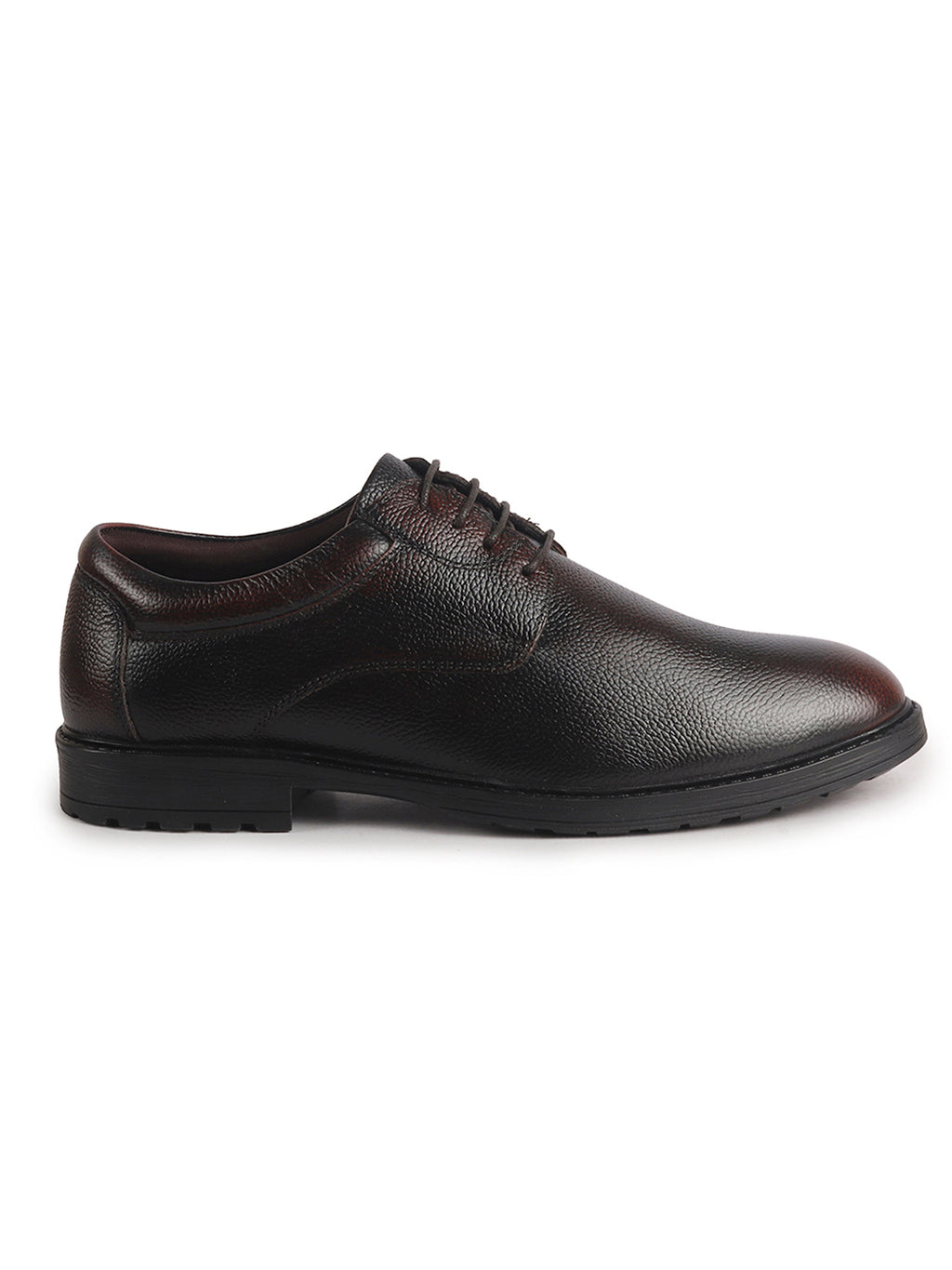 Men Cherry Genuine Leather Textured Low Heel Office Formal Lace Up Derby Shoes|Perfect for Wedding, Party, Office|Memory Cushioned Footbed|Anti Skid Sole