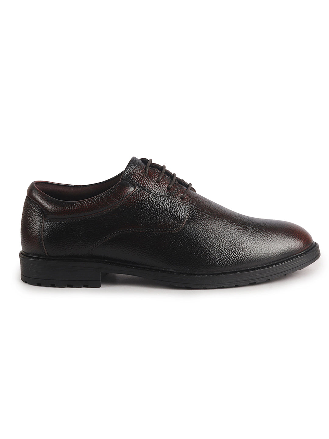 Men Cherry Genuine Leather Textured Low Heel Office Formal Lace Up Derby Shoes|Perfect for Wedding, Party, Office|Memory Cushioned Footbed|Anti Skid Sole