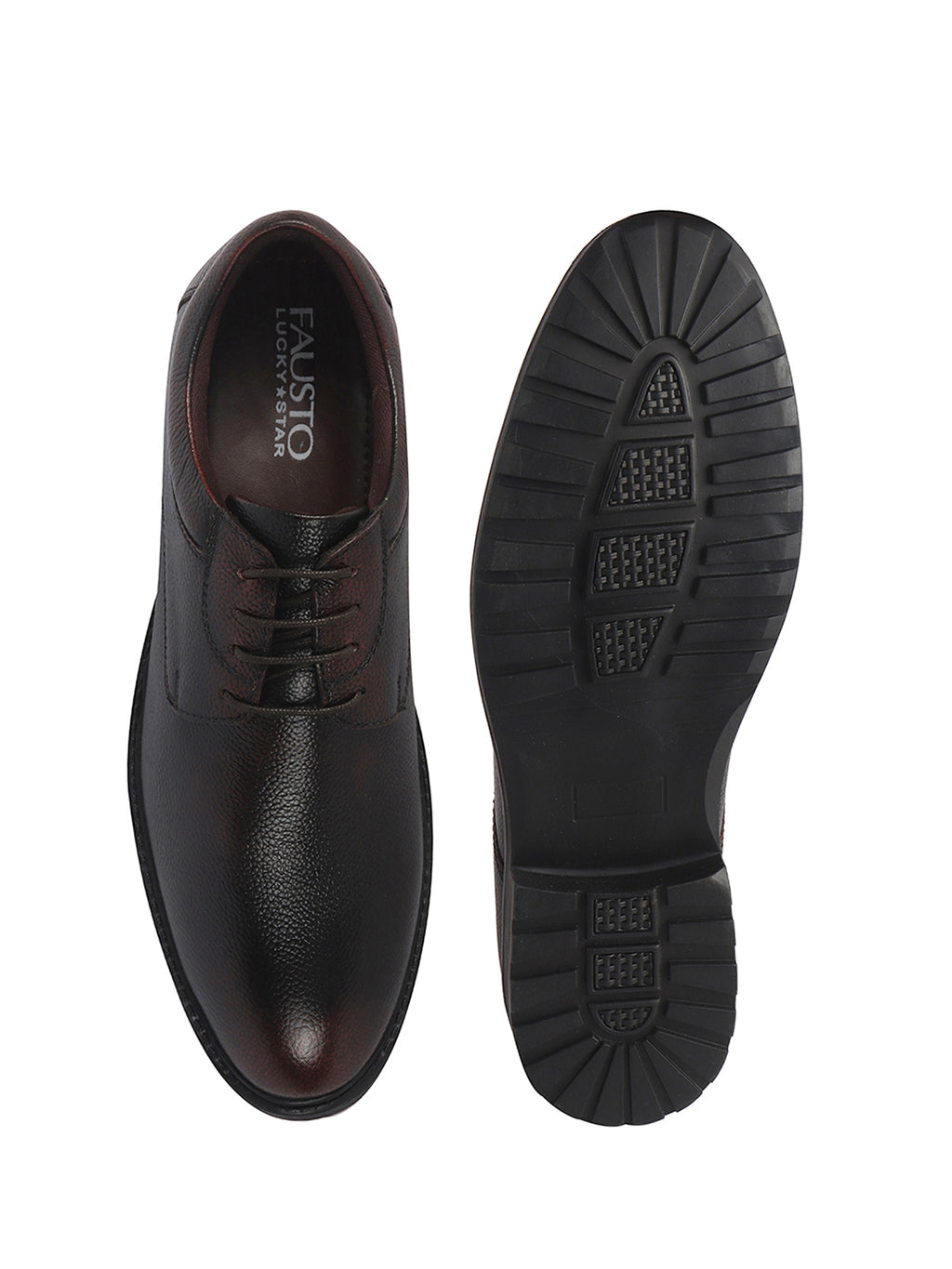 Men Cherry Genuine Leather Textured Low Heel Office Formal Lace Up Derby Shoes|Perfect for Wedding, Party, Office|Memory Cushioned Footbed|Anti Skid Sole