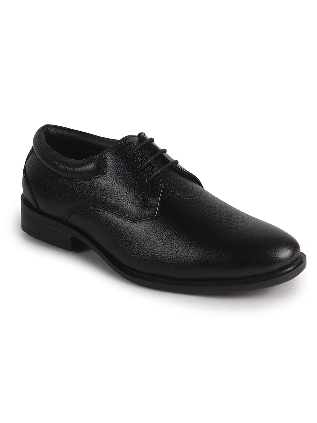 Men Black Genuine Leather Textured Low Heel Office Formal Lace Up Derby Shoes|Soft Cushioned Insole Comfort, Anti Skid Sole|Perfect for Wedding, Event, Party