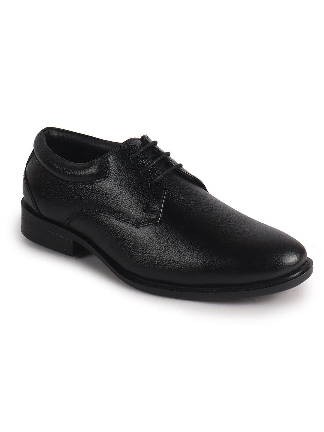 Men Black Genuine Leather Textured Low Heel Office Formal Lace Up Derby Shoes|Soft Cushioned Insole Comfort, Anti Skid Sole|Perfect for Wedding, Event, Party