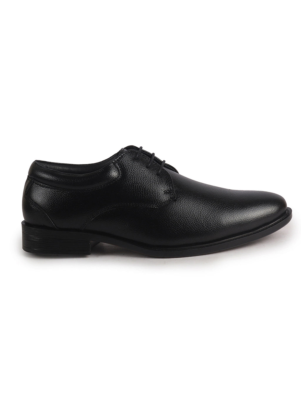 Men Black Genuine Leather Textured Low Heel Office Formal Lace Up Derby Shoes|Soft Cushioned Insole Comfort, Anti Skid Sole|Perfect for Wedding, Event, Party