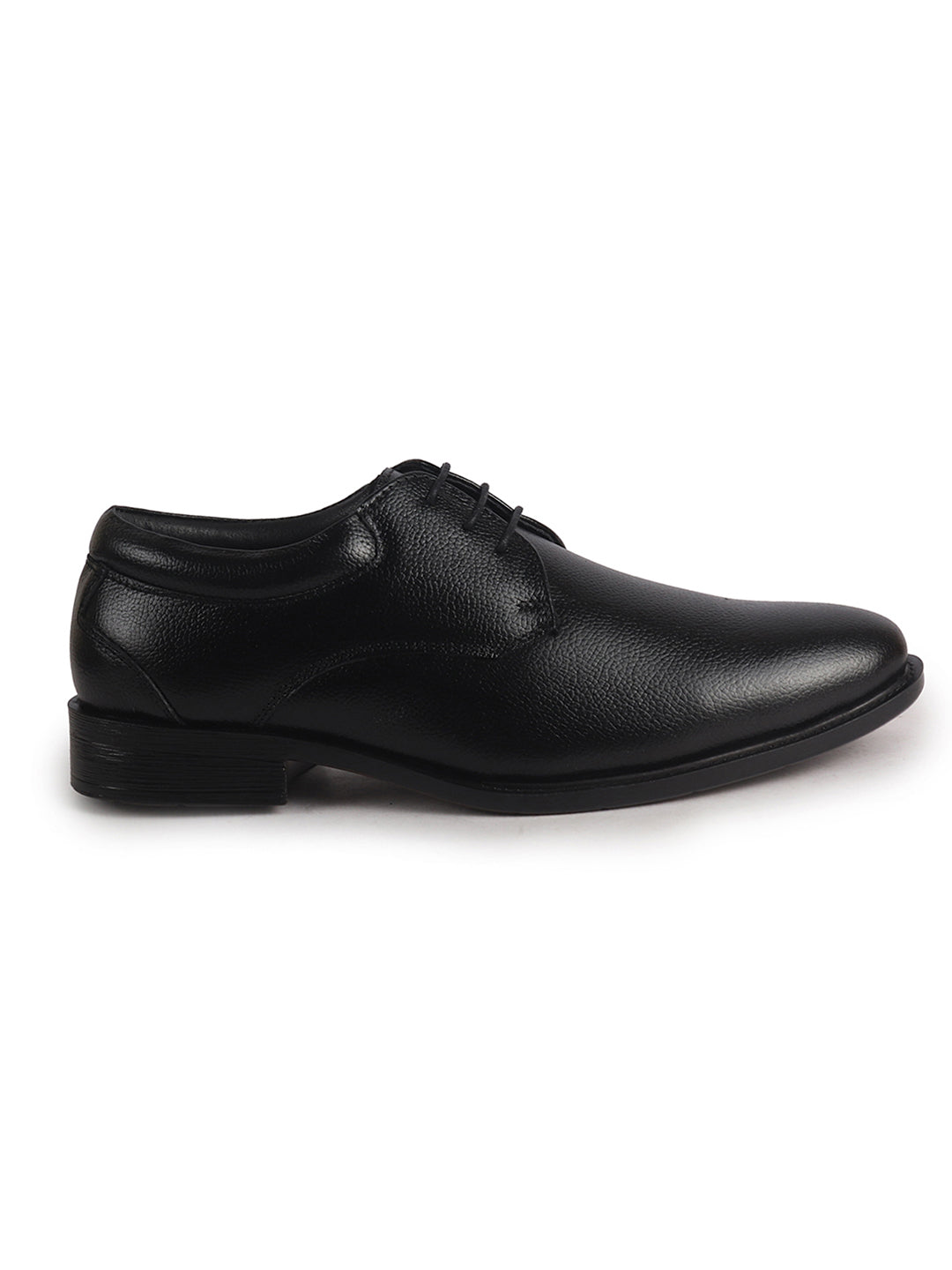 Men Black Genuine Leather Textured Low Heel Office Formal Lace Up Derby Shoes|Soft Cushioned Insole Comfort, Anti Skid Sole|Perfect for Wedding, Event, Party