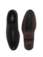 Men Black Genuine Leather Textured Low Heel Office Formal Lace Up Derby Shoes|Soft Cushioned Insole Comfort, Anti Skid Sole|Perfect for Wedding, Event, Party