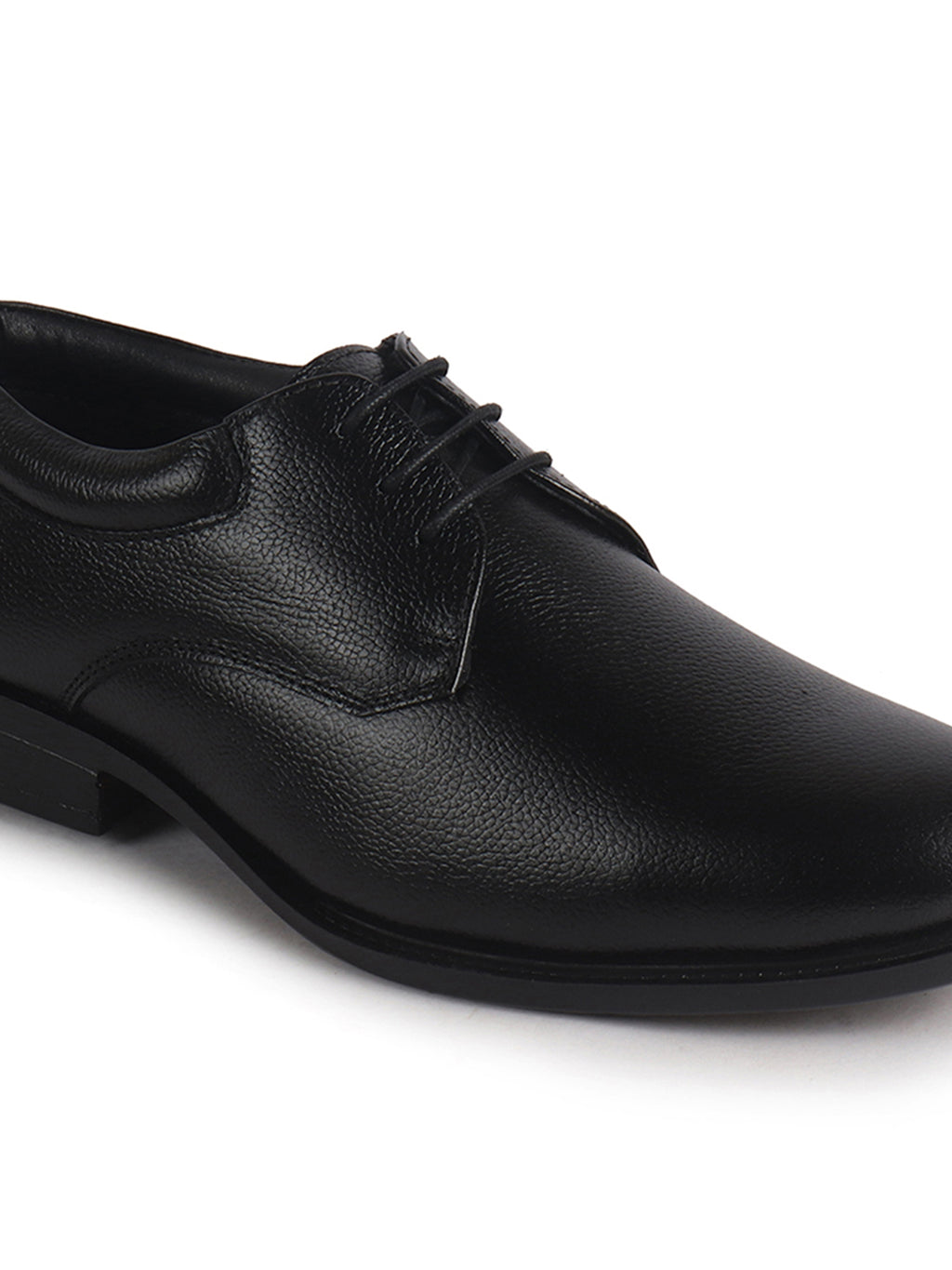 Men Black Genuine Leather Textured Low Heel Office Formal Lace Up Derby Shoes|Soft Cushioned Insole Comfort, Anti Skid Sole|Perfect for Wedding, Event, Party