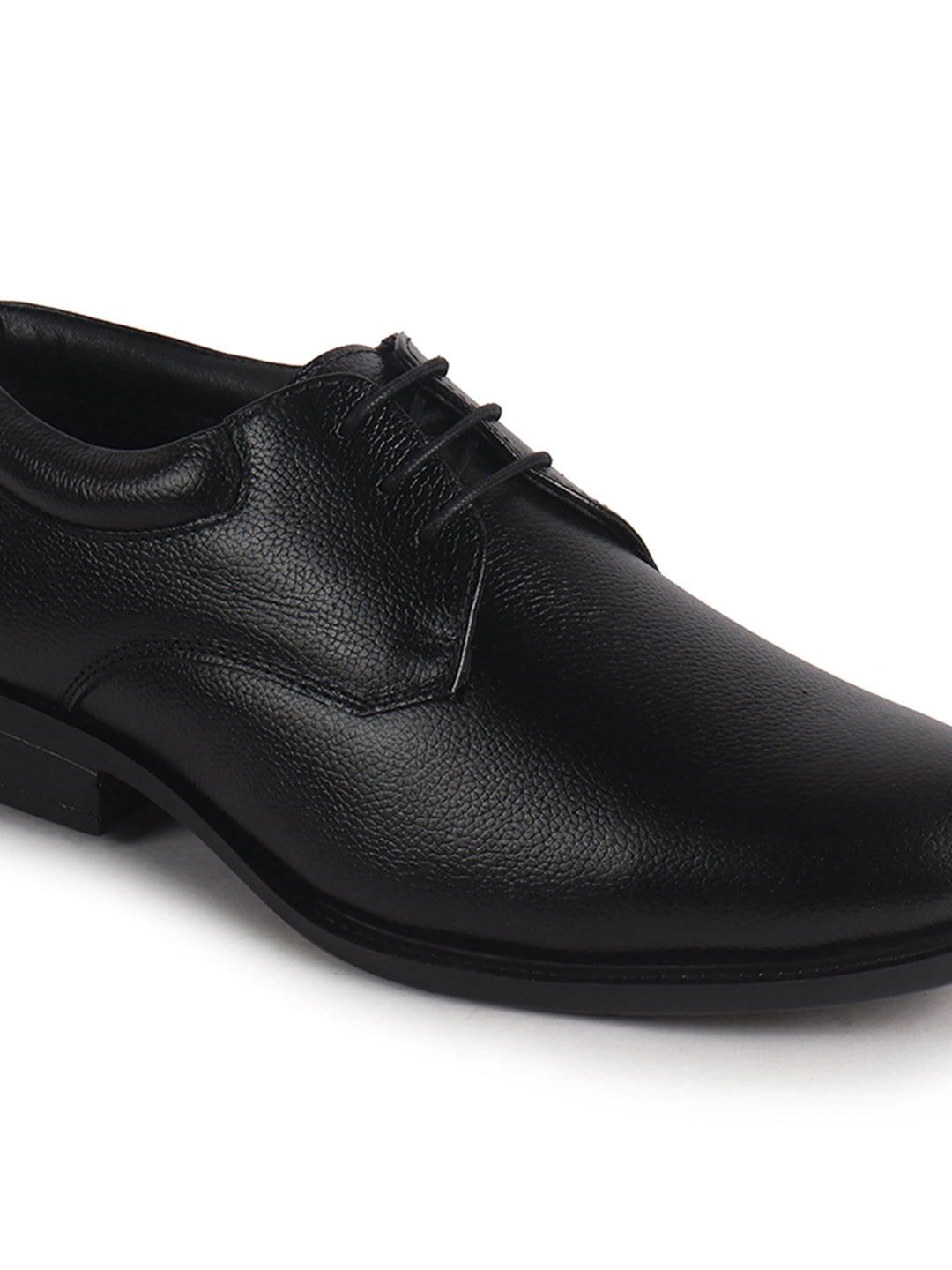 Men Black Genuine Leather Textured Low Heel Office Formal Lace Up Derby Shoes|Soft Cushioned Insole Comfort, Anti Skid Sole|Perfect for Wedding, Event, Party