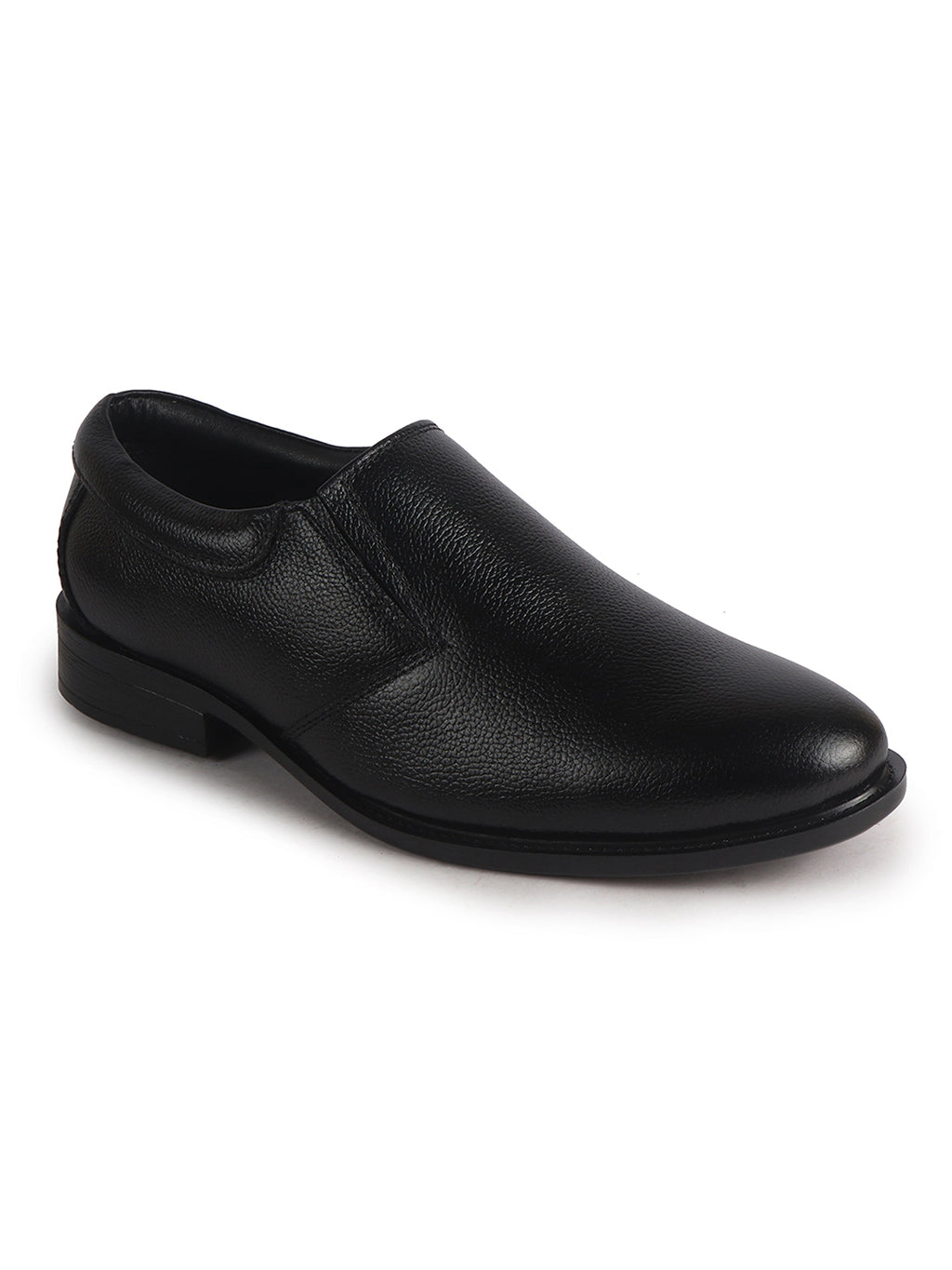 Men Black Genuine Leather Upper Side Elastic Formal Pull On Shoe For Office, Meetings|Anti Skid Sole, Memory Cushioned Insole|Wedding, Event Slip On Shoe