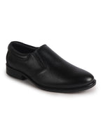 Men Black Genuine Leather Upper Side Elastic Formal Pull On Shoe For Office, Meetings|Anti Skid Sole, Memory Cushioned Insole|Wedding, Event Slip On Shoe