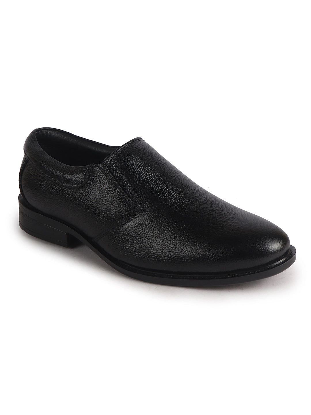 Men Black Genuine Leather Upper Side Elastic Formal Pull On Shoe For Office, Meetings|Anti Skid Sole, Memory Cushioned Insole|Wedding, Event Slip On Shoe