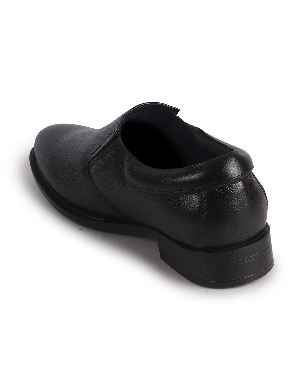Men Black Genuine Leather Upper Side Elastic Formal Pull On Shoe For Office, Meetings|Anti Skid Sole, Memory Cushioned Insole|Wedding, Event Slip On Shoe