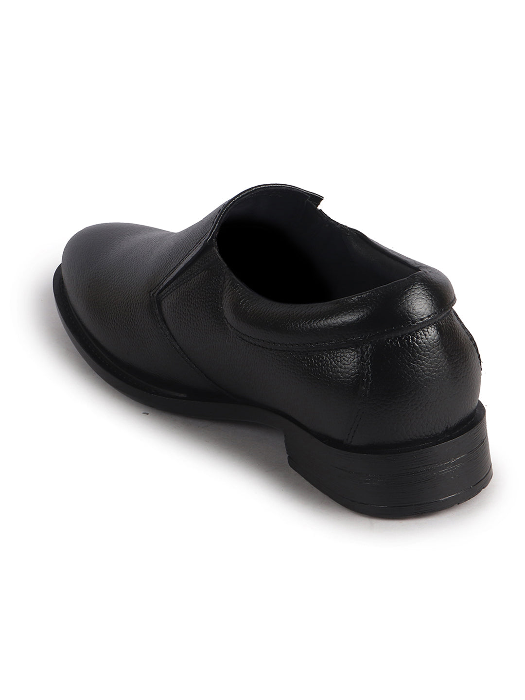Men Black Genuine Leather Upper Side Elastic Formal Pull On Shoe For Office, Meetings|Anti Skid Sole, Memory Cushioned Insole|Wedding, Event Slip On Shoe