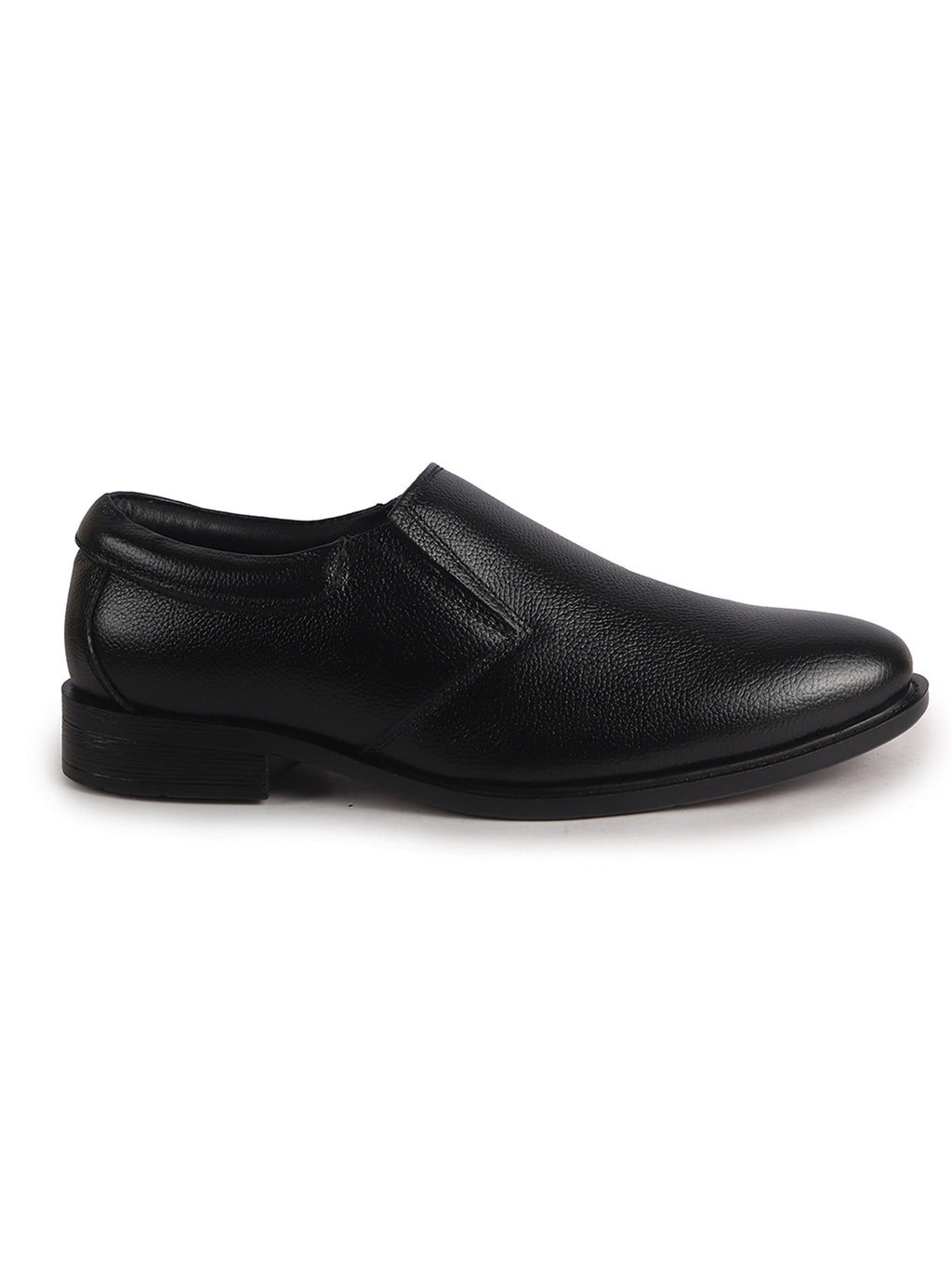 Men Black Genuine Leather Upper Side Elastic Formal Pull On Shoe For Office, Meetings|Anti Skid Sole, Memory Cushioned Insole|Wedding, Event Slip On Shoe