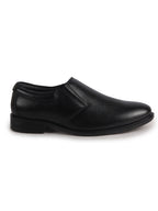 Men Black Genuine Leather Upper Side Elastic Formal Pull On Shoe For Office, Meetings|Anti Skid Sole, Memory Cushioned Insole|Wedding, Event Slip On Shoe