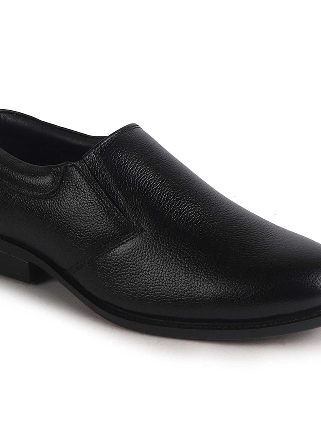 Men Black Genuine Leather Upper Side Elastic Formal Pull On Shoe For Office, Meetings|Anti Skid Sole, Memory Cushioned Insole|Wedding, Event Slip On Shoe