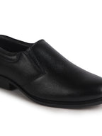 Men Black Genuine Leather Upper Side Elastic Formal Pull On Shoe For Office, Meetings|Anti Skid Sole, Memory Cushioned Insole|Wedding, Event Slip On Shoe