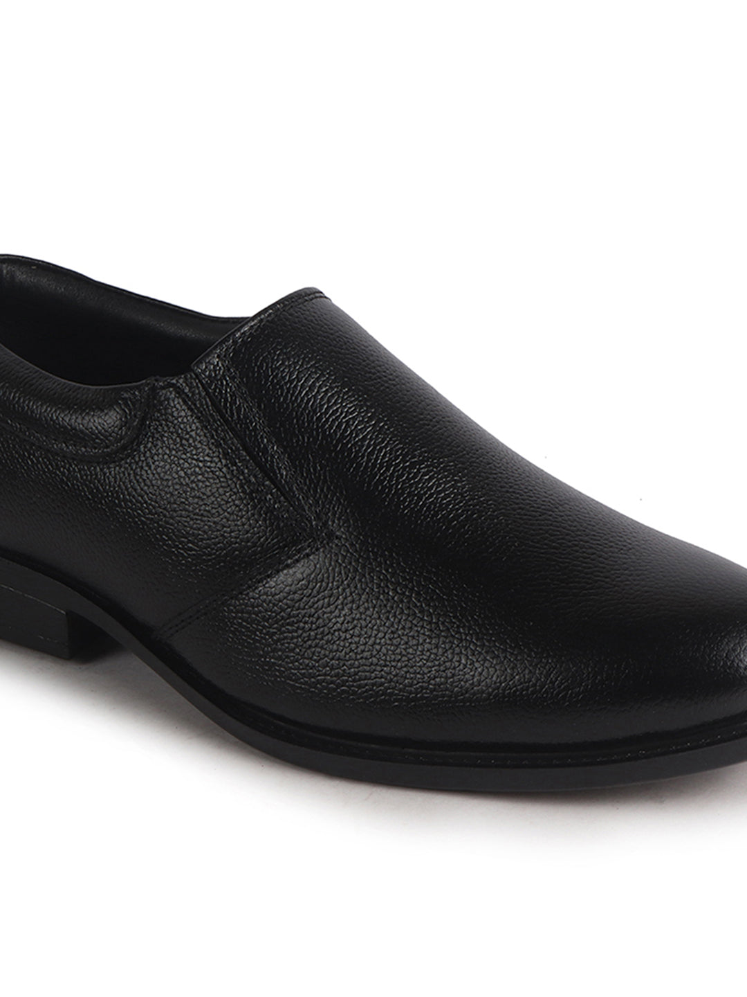 Men Black Genuine Leather Upper Side Elastic Formal Pull On Shoe For Office, Meetings|Anti Skid Sole, Memory Cushioned Insole|Wedding, Event Slip On Shoe
