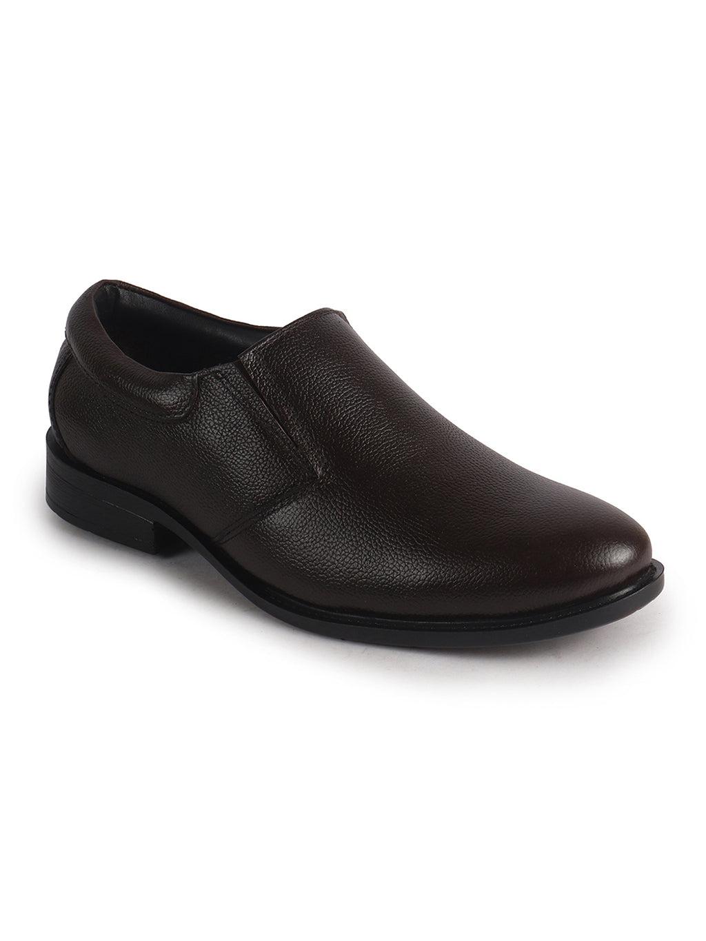 Men Brown Genuine Leather Upper Side Elastic Formal Pull On Shoe For Office, Meetings|Anti Skid Sole, Memory Cushioned Insole|Wedding, Event Slip On Shoe