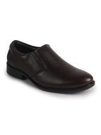 Men Brown Genuine Leather Upper Side Elastic Formal Pull On Shoe For Office, Meetings|Anti Skid Sole, Memory Cushioned Insole|Wedding, Event Slip On Shoe