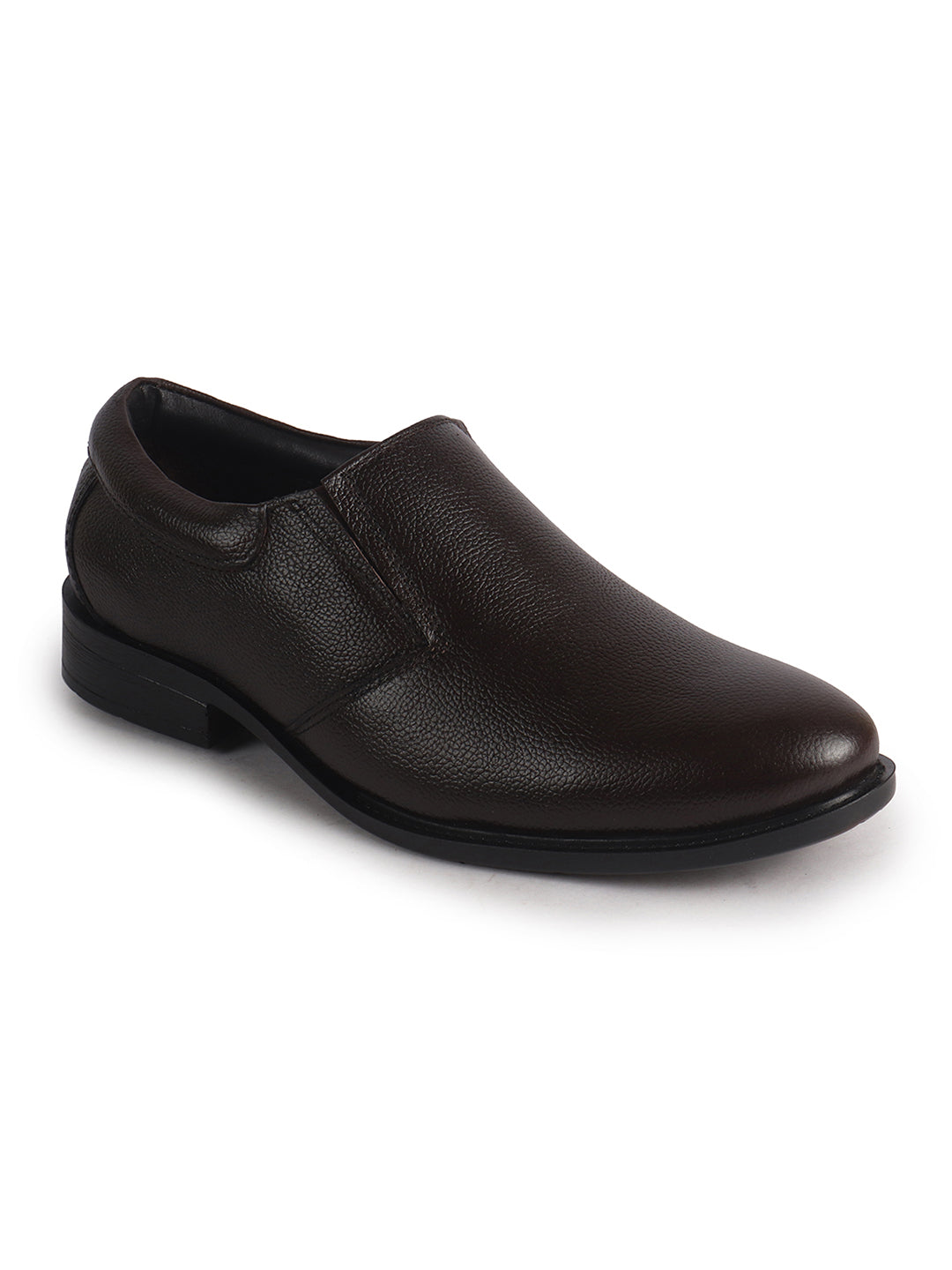 Men Brown Genuine Leather Upper Side Elastic Formal Pull On Shoe For Office, Meetings|Anti Skid Sole, Memory Cushioned Insole|Wedding, Event Slip On Shoe