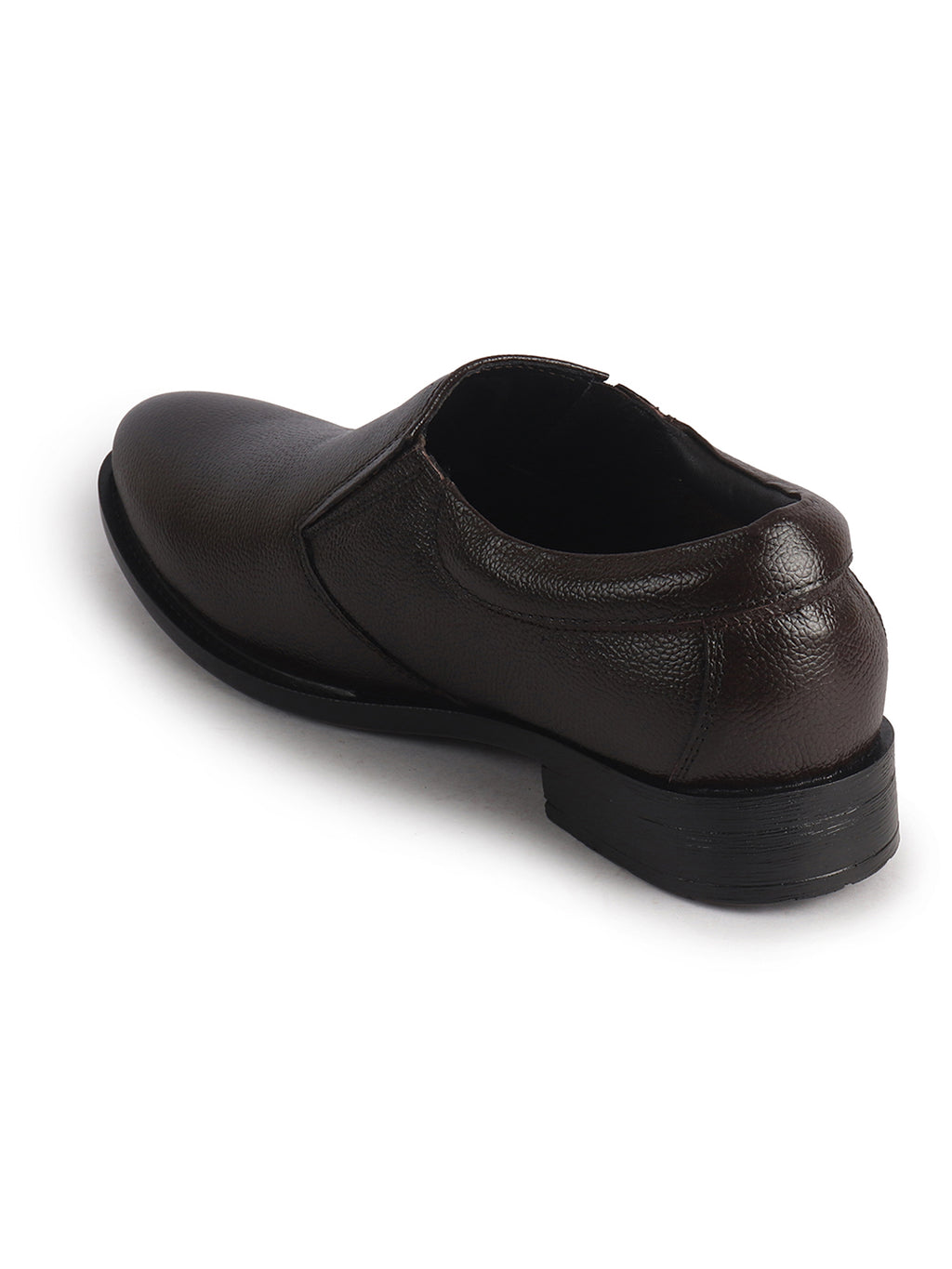 Men Brown Genuine Leather Upper Side Elastic Formal Pull On Shoe For Office, Meetings|Anti Skid Sole, Memory Cushioned Insole|Wedding, Event Slip On Shoe