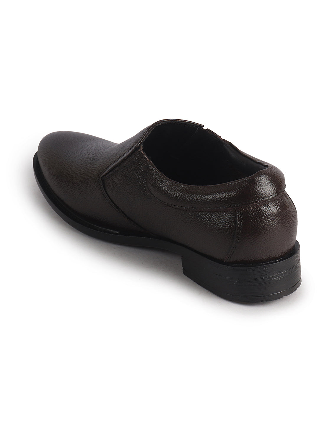 Men Brown Genuine Leather Upper Side Elastic Formal Pull On Shoe For Office, Meetings|Anti Skid Sole, Memory Cushioned Insole|Wedding, Event Slip On Shoe