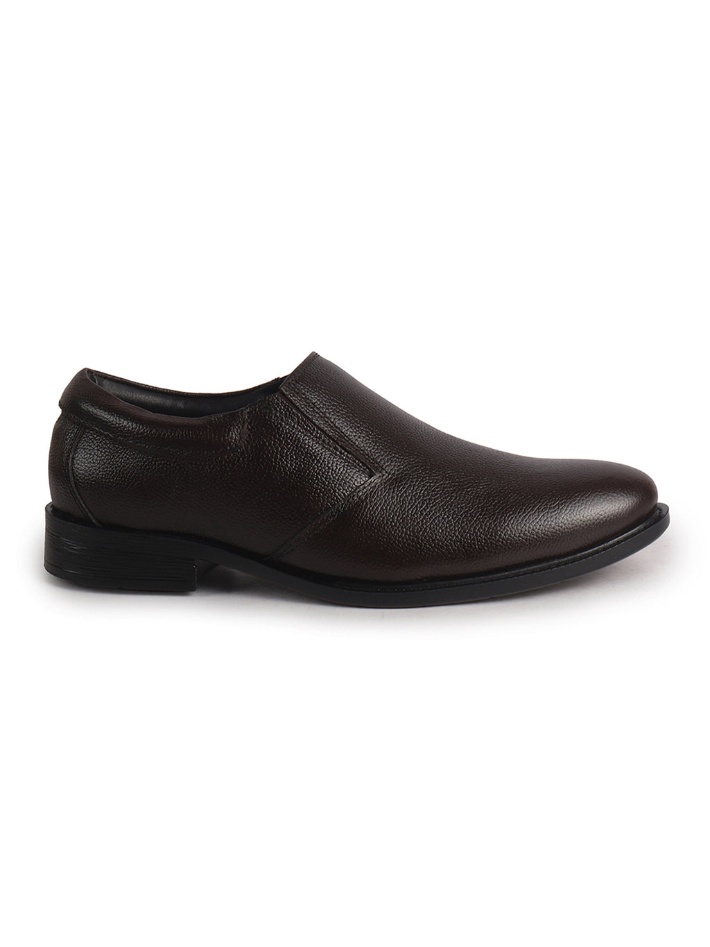 Men Brown Genuine Leather Upper Side Elastic Formal Pull On Shoe For Office, Meetings|Anti Skid Sole, Memory Cushioned Insole|Wedding, Event Slip On Shoe