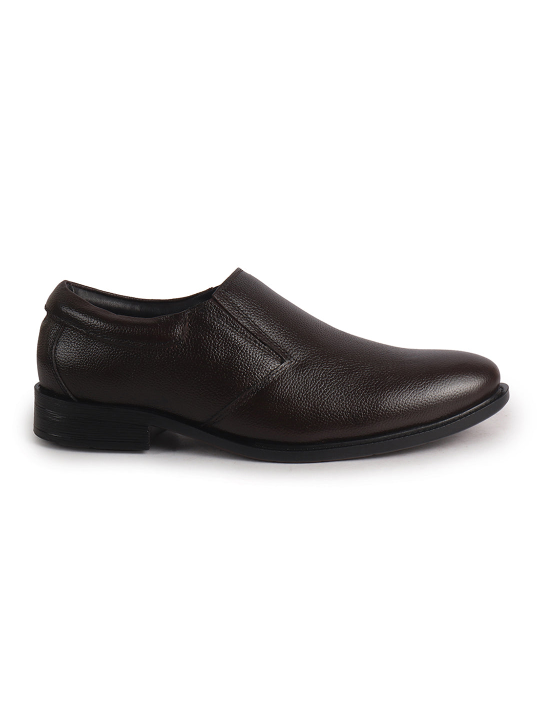 Men Brown Genuine Leather Upper Side Elastic Formal Pull On Shoe For Office, Meetings|Anti Skid Sole, Memory Cushioned Insole|Wedding, Event Slip On Shoe