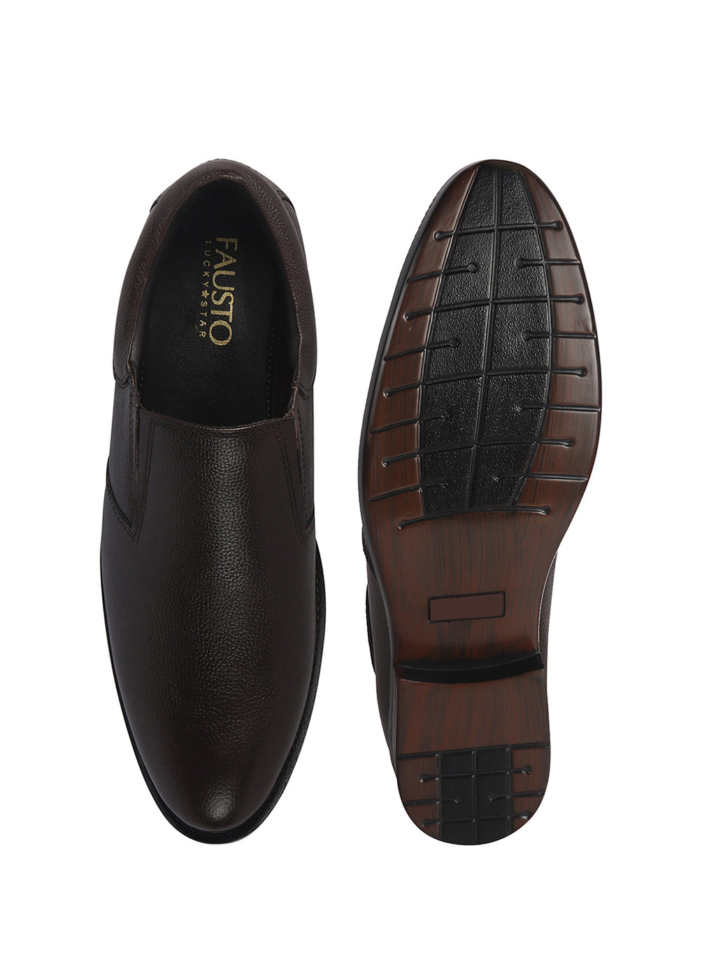 Men Brown Genuine Leather Upper Side Elastic Formal Pull On Shoe For Office, Meetings|Anti Skid Sole, Memory Cushioned Insole|Wedding, Event Slip On Shoe