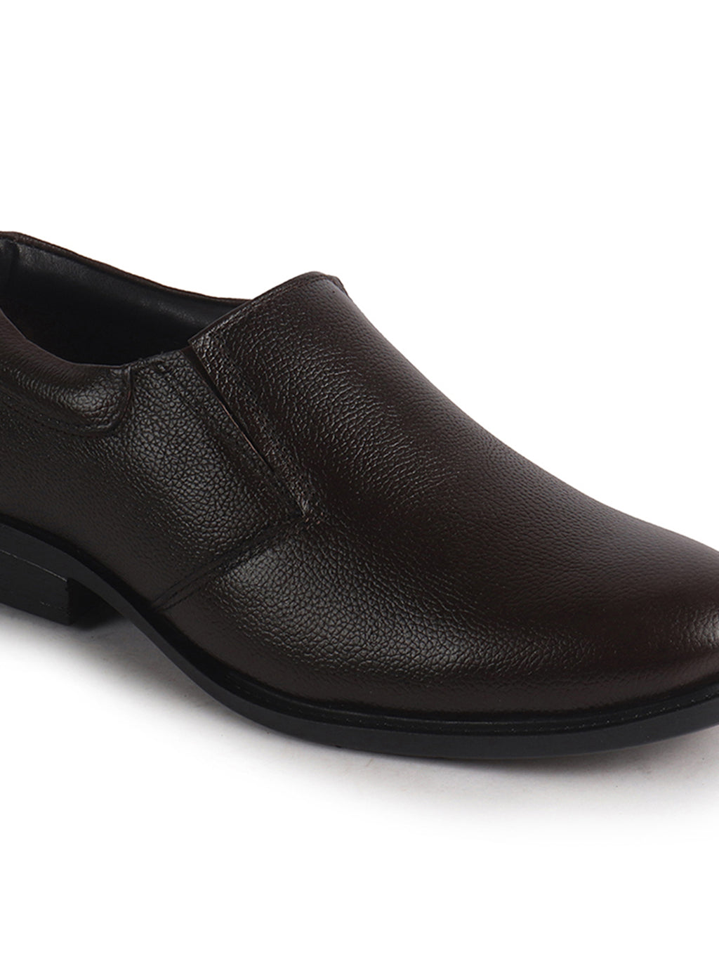 Men Brown Genuine Leather Upper Side Elastic Formal Pull On Shoe For Office, Meetings|Anti Skid Sole, Memory Cushioned Insole|Wedding, Event Slip On Shoe
