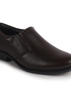 Men Brown Genuine Leather Upper Side Elastic Formal Pull On Shoe For Office, Meetings|Anti Skid Sole, Memory Cushioned Insole|Wedding, Event Slip On Shoe