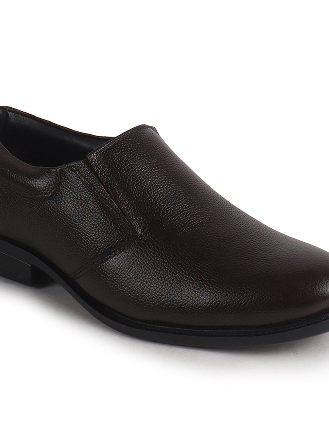 Men Brown Genuine Leather Upper Side Elastic Formal Pull On Shoe For Office, Meetings|Anti Skid Sole, Memory Cushioned Insole|Wedding, Event Slip On Shoe