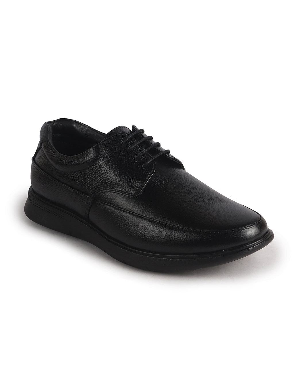 Men Black Genuine Leather Textured Office Formal Lace Up Derby Shoes|Soft Inner Lining, Memory Cushioned Insole|Flatform Anti Skid Sole Shoe for Wedding, Event, Party
